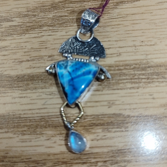 New Dendritic agate and moonstone sterling silver pendant - Picture 4 of 7